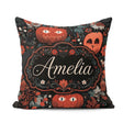 Custom Name Halloween Black Cat Autumn Leaves Seamless Name Cute Square Filled Cushion Throw Pillow Sofa Bed Home Decor Zip Washable UK Made