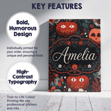 Personalised Name Halloween Black Cat Custom Modern Room Accent Creative Decorator Style Canvas Wall Art Print Decor Picture Ready to Hang