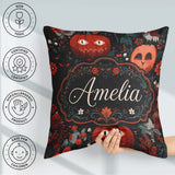 Custom Name Halloween Black Cat Autumn Leaves Seamless Name Cute Square Filled Cushion Throw Pillow Sofa Bed Home Decor Zip Washable UK Made