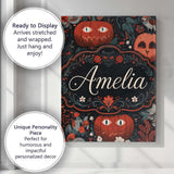 Personalised Name Halloween Black Cat Custom Modern Room Accent Creative Decorator Style Canvas Wall Art Print Decor Picture Ready to Hang