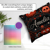 Custom Name Halloween Black Cat Autumn Leaves Seamless Name Cute Square Filled Cushion Throw Pillow Sofa Bed Home Decor Zip Washable UK Made