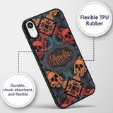 Ornate Skull Floral Symmetry Dark Gothic Seamless Custom Name Protective Phone Case Mobile Cover Durable Everyday Smartphone Shock Resistant