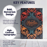 Personalised Name Ornate Skull Floral Custom Modern Room Accent Creative Decorator Style Canvas Wall Art Print Decor Picture Ready to Hang