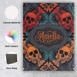 Personalised Name Ornate Skull Floral Custom Modern Room Accent Creative Decorator Style Canvas Wall Art Print Decor Picture Ready to Hang