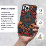 Ornate Skull Floral Symmetry Dark Gothic Seamless Custom Name Protective Phone Case Mobile Cover Durable Everyday Smartphone Shock Resistant