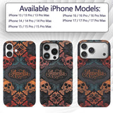 Ornate Skull Floral Symmetry Dark Gothic Seamless Custom Name Protective Phone Case Mobile Cover Durable Everyday Smartphone Shock Resistant