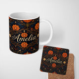Personalized Custom Name Mystic Night Floral Star Moon Botanical Seamless Pattern Name Cute 11oz Ceramic Coffee Tea Mug White Large Handle