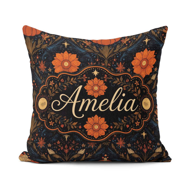 Custom Name Mystic Night Floral Star Moon Botanical Pattern Name Square Filled Cushion Throw Pillow Sofa Bed Home Decor Zip Washable UK Made