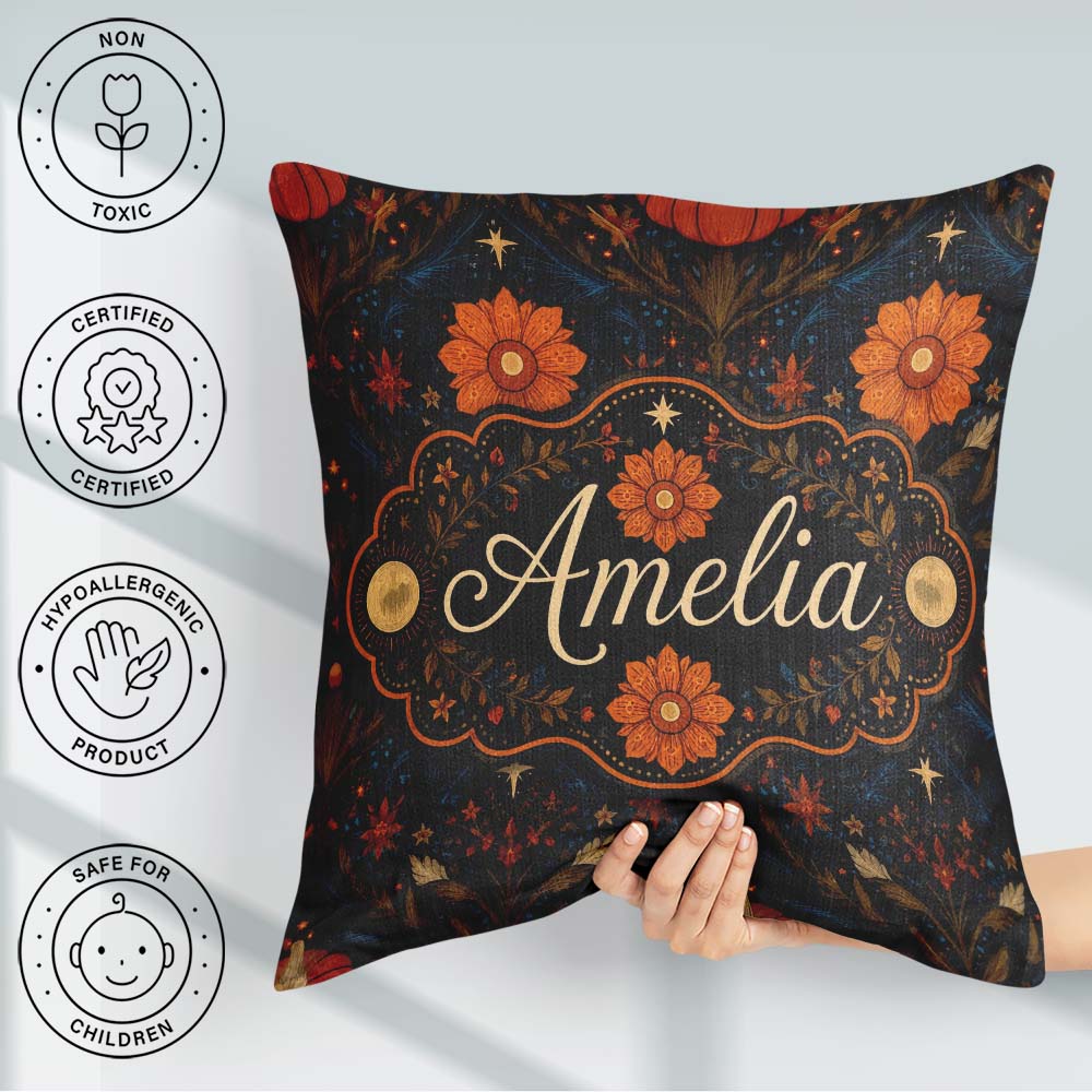 Custom Name Mystic Night Floral Star Moon Botanical Pattern Name Square Filled Cushion Throw Pillow Sofa Bed Home Decor Zip Washable UK Made