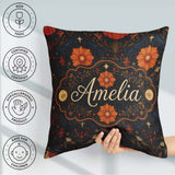 Custom Name Mystic Night Floral Star Moon Botanical Pattern Name Square Filled Cushion Throw Pillow Sofa Bed Home Decor Zip Washable UK Made