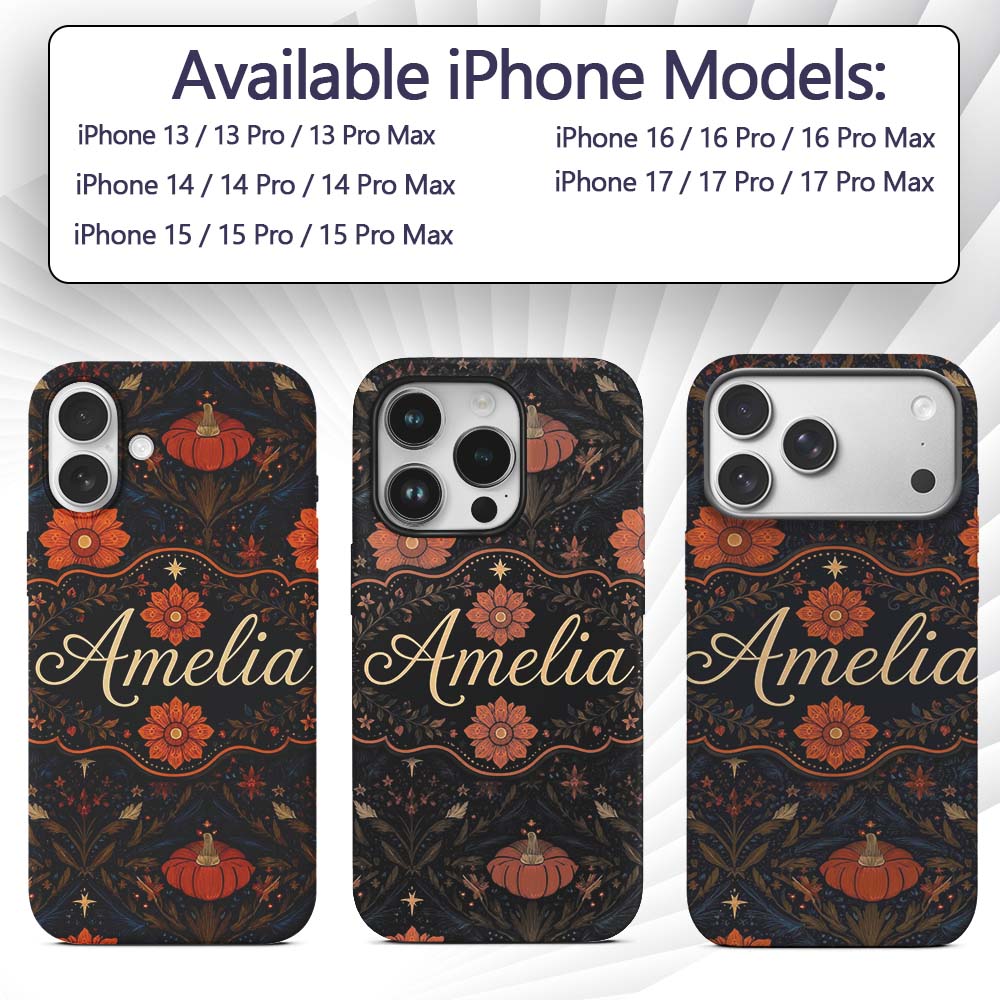 Mystic Night Floral Star Moon Botanical Seamless Custom Name Protective Phone Case Mobile Cover Durable Everyday Smartphone Shock Resistant
