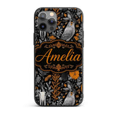 Halloween Skull Raven Botanical Black Orange Custom Name Protective Phone Case Mobile Cover Durable Everyday Smartphone Shock Resistant