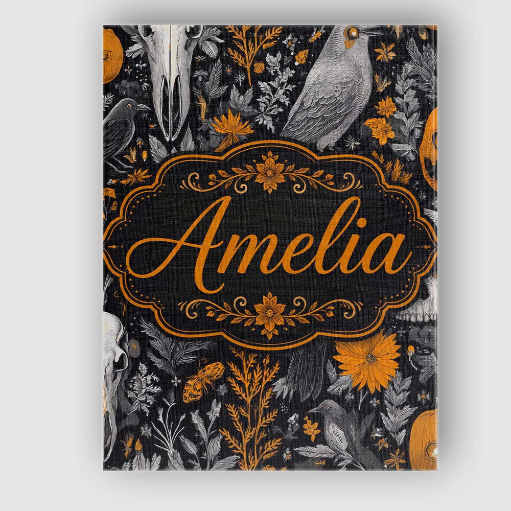 Personalised Name Halloween Skull Raven Custom  Modern Room Accent Elegant Feature Canvas Wall Art Print Decor Picture Ready to Hang