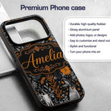 Halloween Skull Raven Botanical Black Orange Custom Name Protective Phone Case Mobile Cover Durable Everyday Smartphone Shock Resistant
