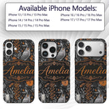 Halloween Skull Raven Botanical Black Orange Custom Name Protective Phone Case Mobile Cover Durable Everyday Smartphone Shock Resistant