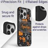 Spooky Pumpkin Cat Bat Night Sky Seamless Pattern Custom Name Protective Phone Case Mobile Cover Durable Everyday Smartphone Shock Resistant