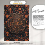 Folk Art Skull Pumpkin Floral Halloween Seamless Pattern Name Cute  Personalised Custom Name Super Soft Fleece Blanket Bed Sofa Throw