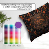 Custom Name Folk Art Skull Pumpkin Floral Halloween Pattern Name Square Filled Cushion Throw Pillow Sofa Bed Home Decor Zip Washable UK Made