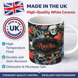 Personalized Custom Name Dark Forest Skull Pumpkin Autumn Leaves Seamless Pattern Name Cute 11oz Ceramic Coffee Tea Mug White Large Handle