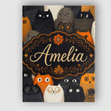 Personalised Name Cute Halloween Cats Black Custom  Bespoke Interior Contemporary Canvas Wall Art Print Decor Picture Ready to Hang