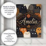 Personalised Name Cute Halloween Cats Black Custom  Bespoke Interior Contemporary Canvas Wall Art Print Decor Picture Ready to Hang