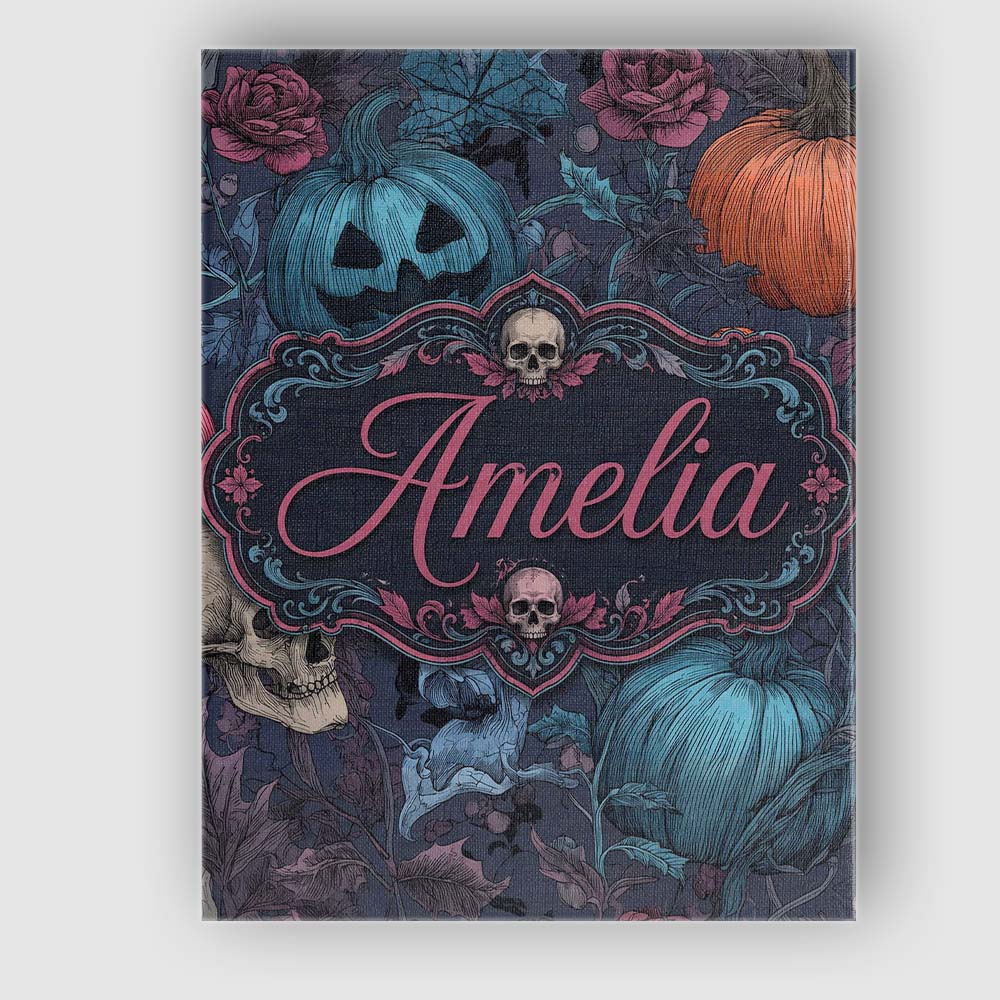 Personalised Name Dark Gothic Pumpkin Skull Custom  Bespoke Interior Contemporary Canvas Wall Art Print Decor Picture Ready to Hang