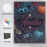 Personalised Name Dark Gothic Pumpkin Skull Custom  Bespoke Interior Contemporary Canvas Wall Art Print Decor Picture Ready to Hang