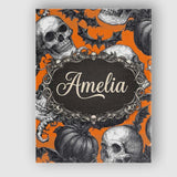 Personalised Name Halloween Skull Bat Custom Modern Room Accent Creative Decorator Style Canvas Wall Art Print Decor Picture Ready to Hang