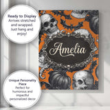 Personalised Name Halloween Skull Bat Custom Modern Room Accent Creative Decorator Style Canvas Wall Art Print Decor Picture Ready to Hang