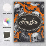 Personalised Name Halloween Skull Bat Custom Modern Room Accent Creative Decorator Style Canvas Wall Art Print Decor Picture Ready to Hang