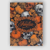 Personalised Name Autumn Skull Pumpkin Custom  Modern Room Accent Elegant Feature Canvas Wall Art Print Decor Picture Ready to Hang