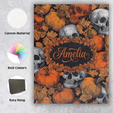 Personalised Name Autumn Skull Pumpkin Custom  Modern Room Accent Elegant Feature Canvas Wall Art Print Decor Picture Ready to Hang