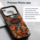 Autumn Skull Pumpkin Leaves Vintage Engraving Custom Name Protective Phone Case Mobile Cover Durable Everyday Smartphone Shock Resistant