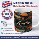 Personalized Custom Name Colorful Halloween Pumpkin Patch Abstract Seamless Pattern Name Cute 11oz Ceramic Coffee Tea Mug White Large Handle