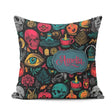 Custom Name Spooky Halloween Skull Eye Witchy Seamless Name Cute Square Filled Cushion Throw Pillow Sofa Bed Home Decor Zip Washable UK Made