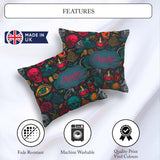 Custom Name Spooky Halloween Skull Eye Witchy Seamless Name Cute Square Filled Cushion Throw Pillow Sofa Bed Home Decor Zip Washable UK Made