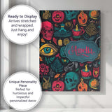 Personalised Name Spooky Halloween Symbols Custom  Unique Gift Idea Elegant Feature Canvas Wall Art Print Decor Picture Ready to Hang