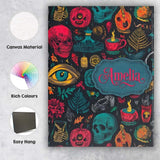 Personalised Name Spooky Halloween Symbols Custom  Unique Gift Idea Elegant Feature Canvas Wall Art Print Decor Picture Ready to Hang