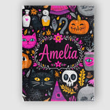 Personalised Name Cute Halloween Cat Swan Custom  Unique Gift Idea Elegant Feature Canvas Wall Art Print Decor Picture Ready to Hang