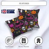Custom Name Cute Halloween Cat Swan Pumpkin Magic Seamless Name Square Filled Cushion Throw Pillow Sofa Bed Home Decor Zip Washable UK Made
