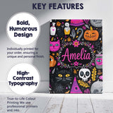 Personalised Name Cute Halloween Cat Swan Custom  Unique Gift Idea Elegant Feature Canvas Wall Art Print Decor Picture Ready to Hang