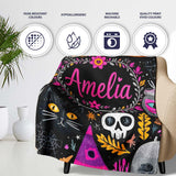 Cute Halloween Cat Swan Pumpkin Magic Seamless Pattern Name Unique  Personalised Custom Name Super Soft Fleece Blanket Bed Sofa Throw