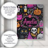Personalised Name Cute Halloween Cat Swan Custom  Unique Gift Idea Elegant Feature Canvas Wall Art Print Decor Picture Ready to Hang