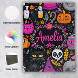 Personalised Name Cute Halloween Cat Swan Custom  Unique Gift Idea Elegant Feature Canvas Wall Art Print Decor Picture Ready to Hang