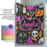 Cute Halloween Cat Swan Pumpkin Magic Seamless Pattern Name Unique  Personalised Custom Name Super Soft Fleece Blanket Bed Sofa Throw