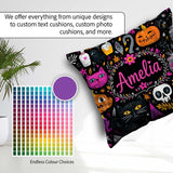 Custom Name Cute Halloween Cat Swan Pumpkin Magic Seamless Name Square Filled Cushion Throw Pillow Sofa Bed Home Decor Zip Washable UK Made