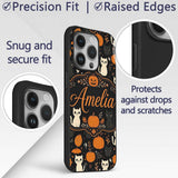 Cute Halloween Cats Pumpkins Ghosts Seamless Custom Name Protective Phone Case Mobile Cover Durable Everyday Smartphone Shock Resistant