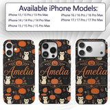 Cute Halloween Cats Pumpkins Ghosts Seamless Custom Name Protective Phone Case Mobile Cover Durable Everyday Smartphone Shock Resistant