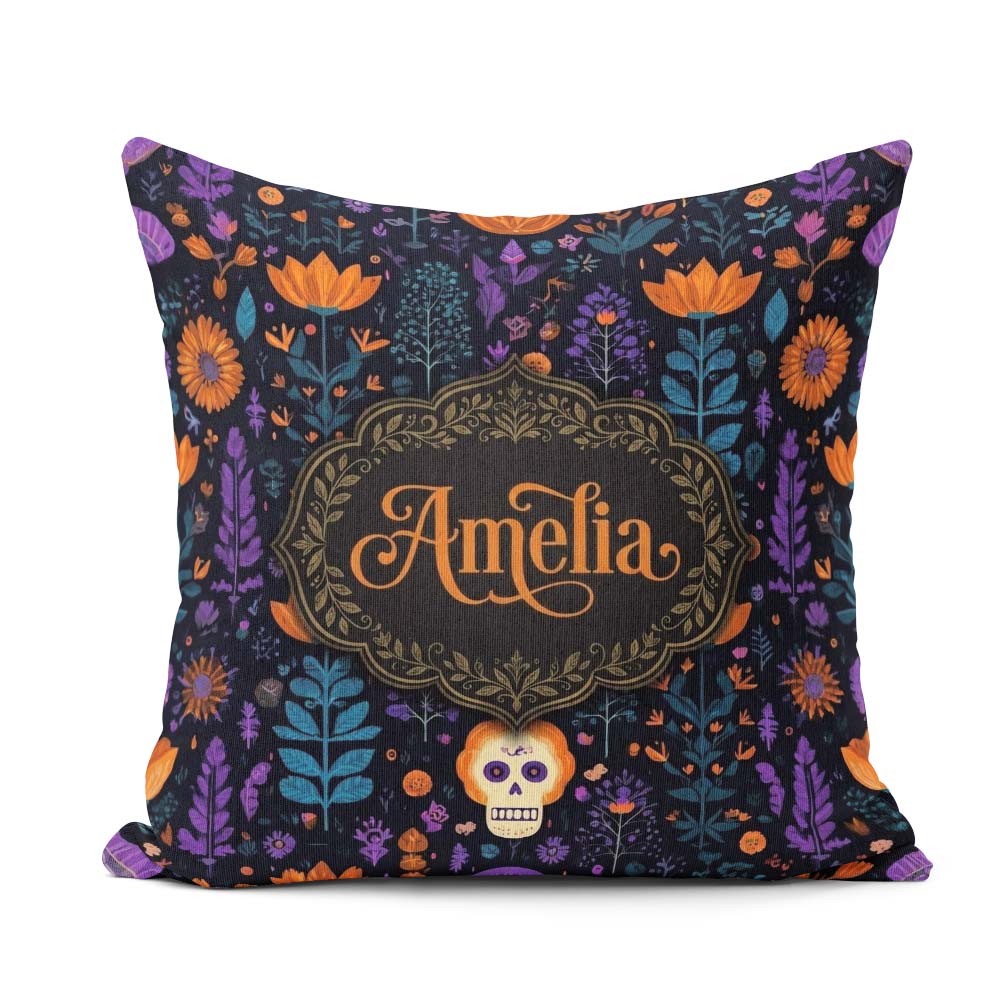 Custom Name Mystic Floral Dark Garden Seamless Pattern Name Cute Square Filled Cushion Throw Pillow Sofa Bed Home Decor Zip Washable UK Made