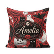 Custom Name Halloween Cat Owl Pumpkin Background Seamless Custom Square Filled Cushion Throw Pillow Sofa Bed Home Decor Zip Washable UK Made